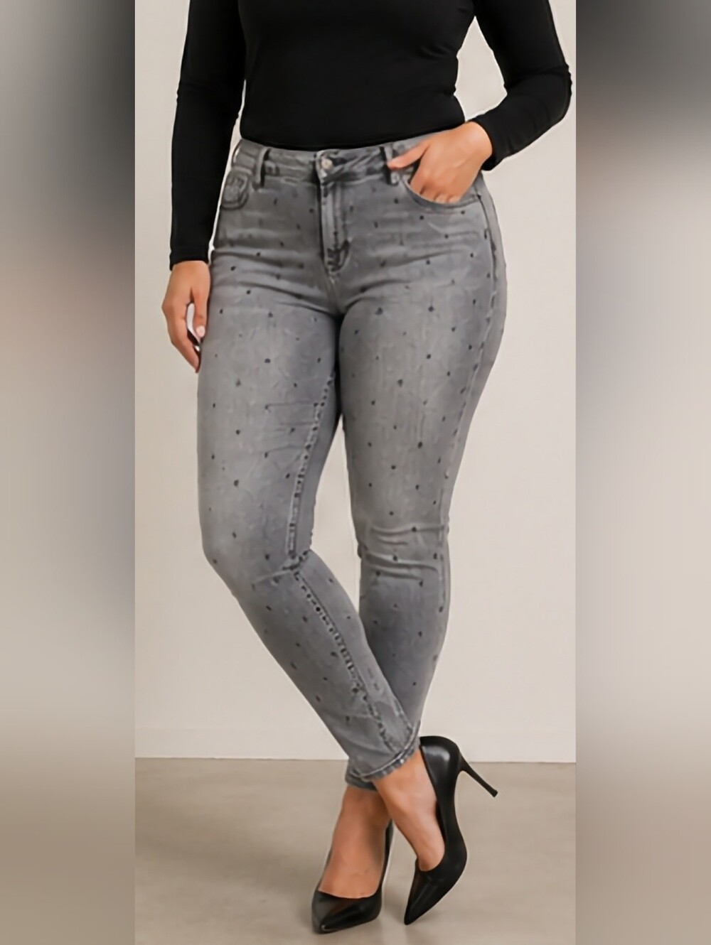 Kensie Grey Effortless Skinny Jeans Subtle Star Dot Print Stretch Cotton 18W
